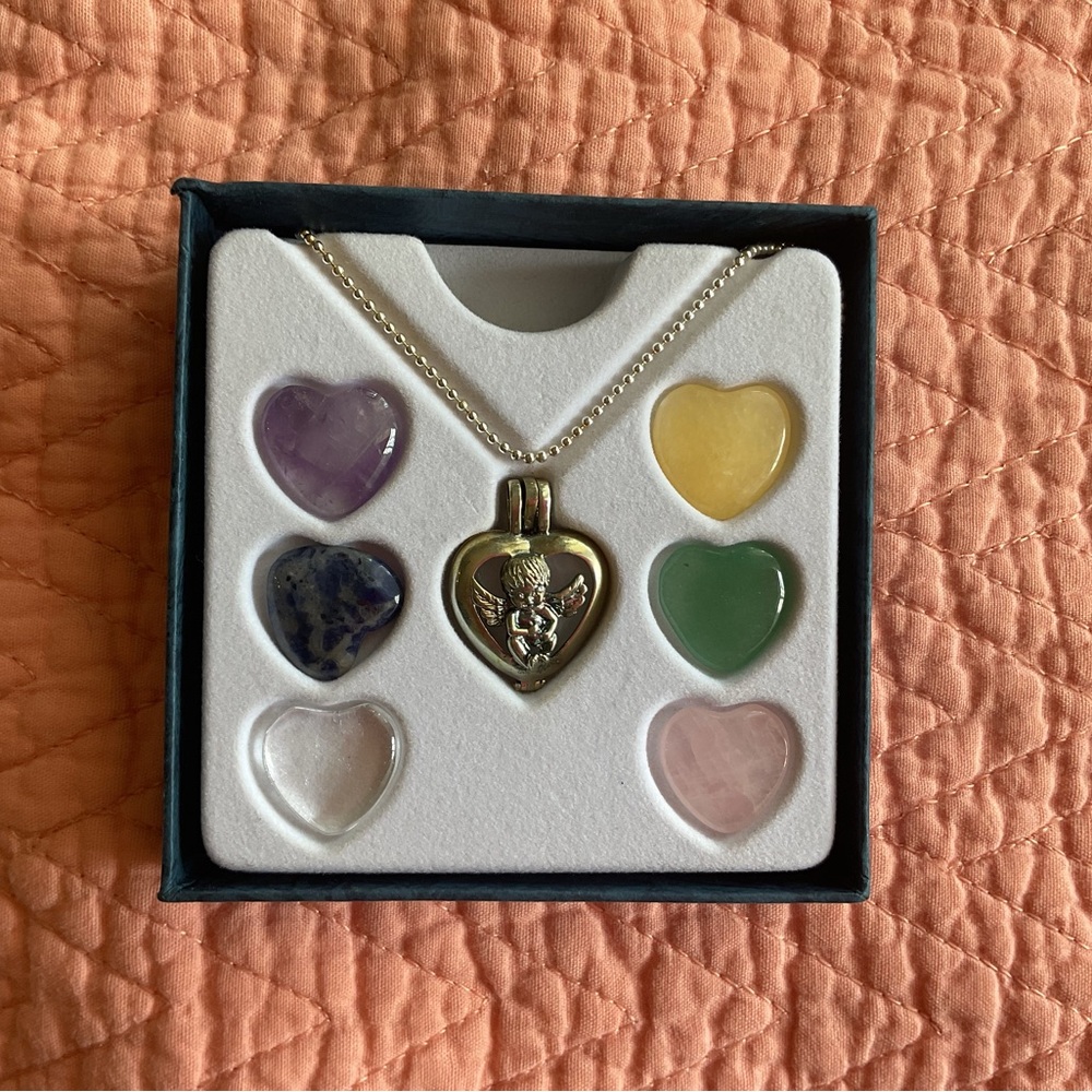 Heart Locket Necklace with Interchangeable Heart Gemstones